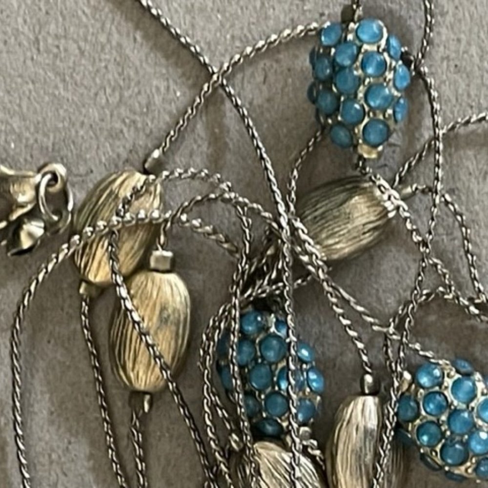 60" Marlyn Schiff Silver with Blue Studded Beads Long Flapper Length Necklace